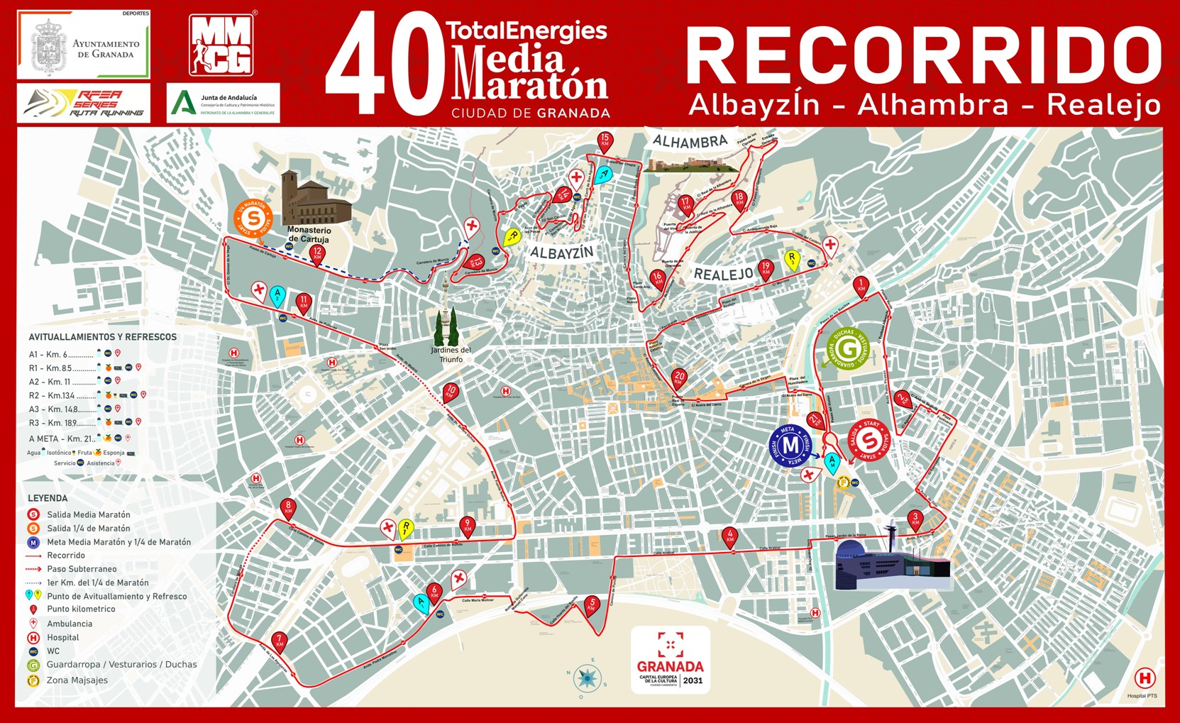 Recorrido 40 TotalEnergies Media Maratón Ciudad de Granada 2024